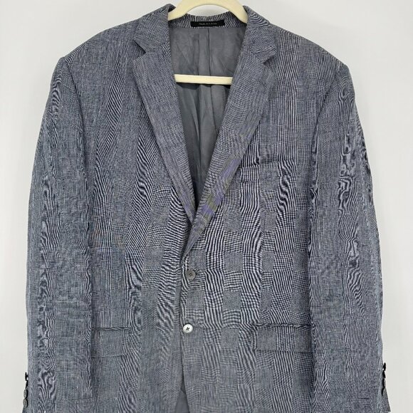 Lauren Ralph Lauren Linen Glen Plaid Blazer 44R Classic Navy Check - Picture 2 of 15
